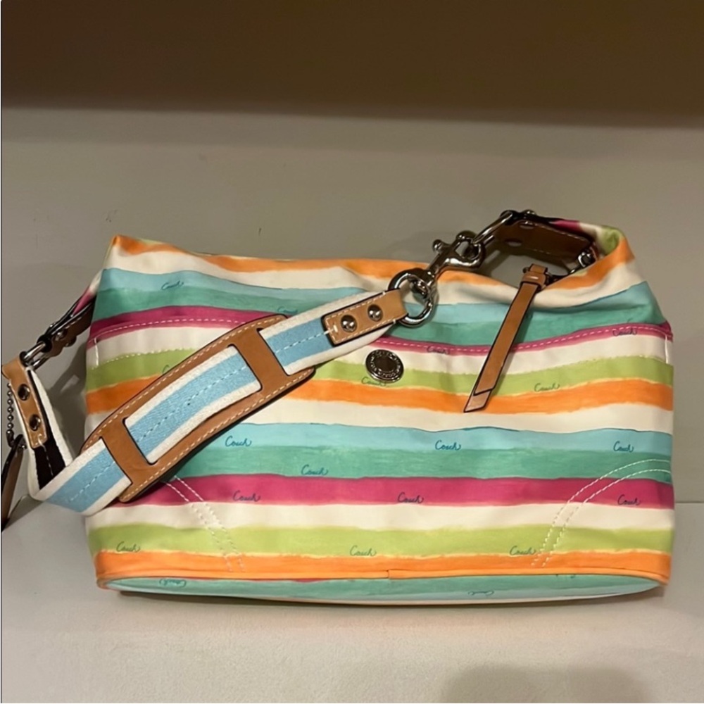 Coach Hampton vintage Colorful Striped Shoulder Bag with hand tag
